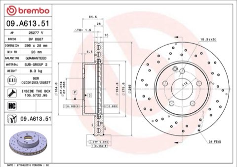 Brembo Prime 09.A613.51 Brake Disc — Front 295mm, photo 7