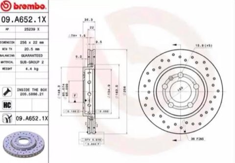 Brembo Xtra 09.A652.1X Brake Disc — Rear 256mm, photo 2