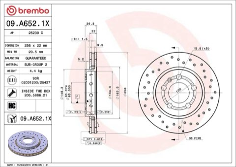 Brembo Xtra 09.A652.1X Brake Disc — Rear 256mm, photo 5