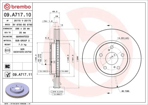 Brembo Prime 09.A717.11 Brake Disc — Front 296mm, photo 5