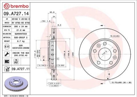 Brembo Prime 09.A727.14 Brake Disc — Front 280mm, photo 5