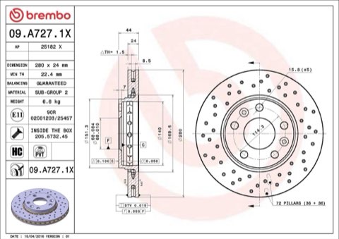 Brembo Xtra 09.A727.1X Brake Disc — Front 280mm, photo 4