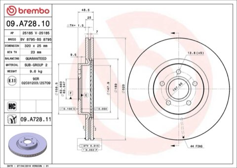 Brembo Prime 09.A728.11 Brake Disc — Front 320mm, photo 4
