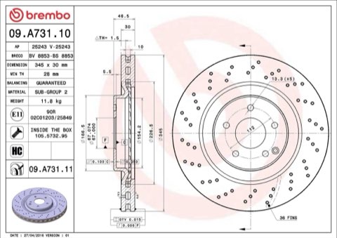 Brembo Prime 09.A731.11 Brake Disc — Front 345mm, photo 4