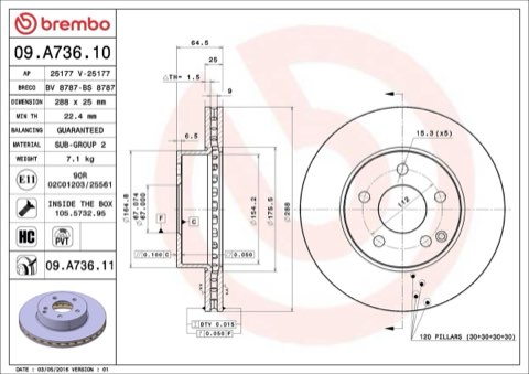 Brembo Prime 09.A736.11 Brake Disc — Front 288mm, photo 5