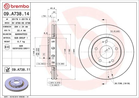 Brembo Prime 09.A738.11 Brake Disc — Front 294mm, photo 4