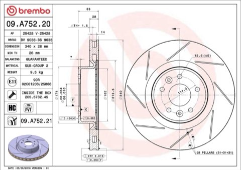 Brembo Prime 09.A752.21 Brake Disc — Front 340mm, photo 4