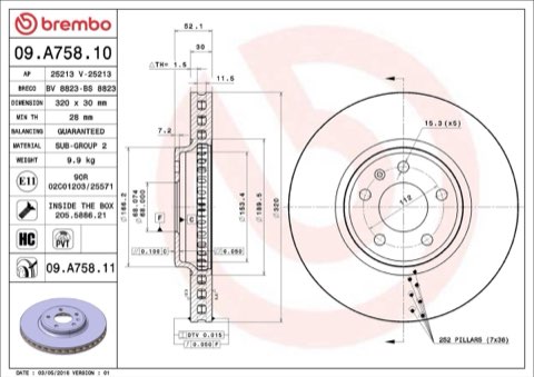 Brembo Prime 09.A758.11 Brake Disc — Front 320mm, photo 3