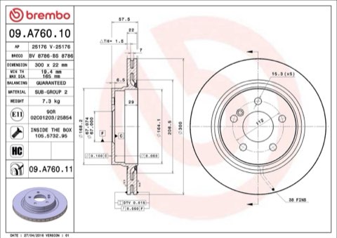 Brembo Prime 09.A760.11 Brake Disc — Rear 300mm, photo 5