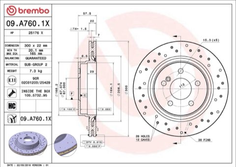 Brembo Xtra 09.A760.1X Brake Disc — Rear 300mm, photo 4