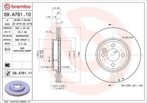 Brembo Prime 09.A761.11 Brake Disc — Front 280mm, photo 8