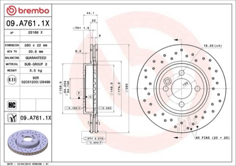 Brembo Xtra 09.A761.1X Brake Disc — 280mm, photo 4