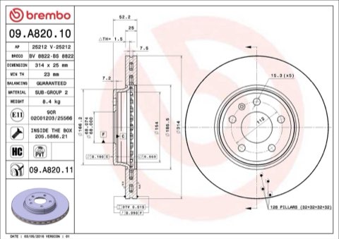 Brembo Prime 09.A820.11 Brake Disc — Front 314mm, photo 8