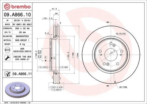 Brembo Prime 09.A866.11 Brake Disc — Front 293mm, photo 4