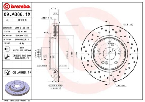 Brembo Xtra 09.A866.1X Brake Disc — 293mm, photo 2