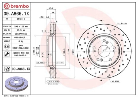 Brembo Xtra 09.A866.1X Brake Disc — 293mm, photo 3