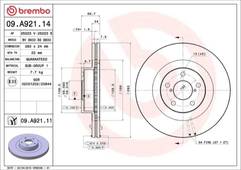 Brembo Prime 09.A921.11 Brake Disc — Front 293mm, photo 7