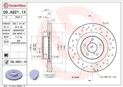 Brembo Xtra 09.A921.1X Brake Disc — Front 293mm, photo 4