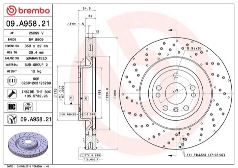 Brembo Prime 09.A958.21 Brake Disc — Front 350mm, photo 4