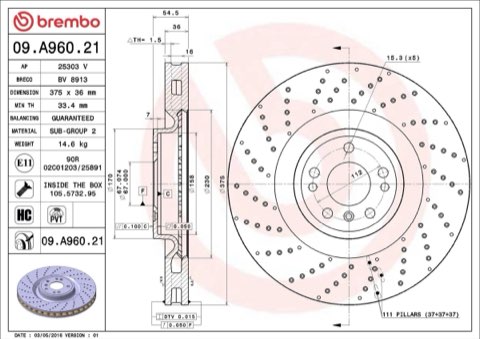 Brembo Prime 09.A960.21 Brake Disc — Front 375mm, photo 6