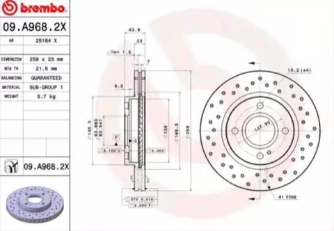 Brembo Xtra 09.A968.2X Brake Disc — Front 258mm, photo 2