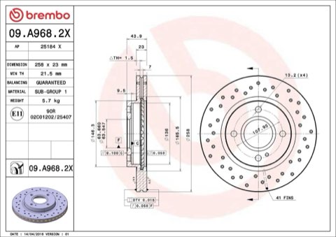 Brembo Xtra 09.A968.2X Brake Disc — Front 258mm, photo 8