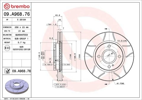 Brembo Xtra 09.A968.76 Brake Disc — 258mm, photo 4