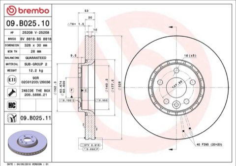 Brembo Prime 09.B025.11 Brake Disc — Front 328mm, photo 4