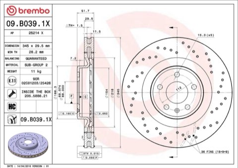 Brembo Xtra 09.B039.1X Brake Disc — Front 345mm, photo 5