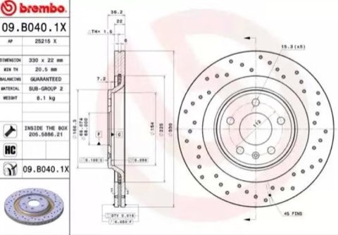 Brembo Xtra 09.B040.1X Brake Disc — Rear 330mm, photo 2