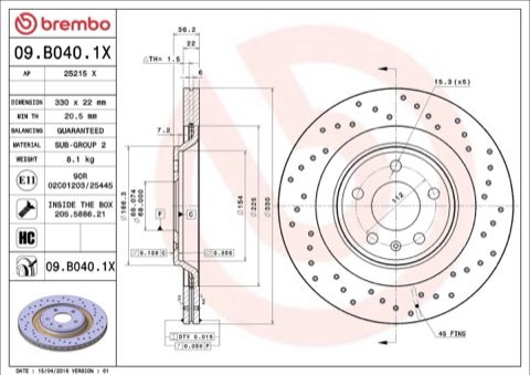 Brembo Xtra 09.B040.1X Brake Disc — Rear 330mm, photo 5