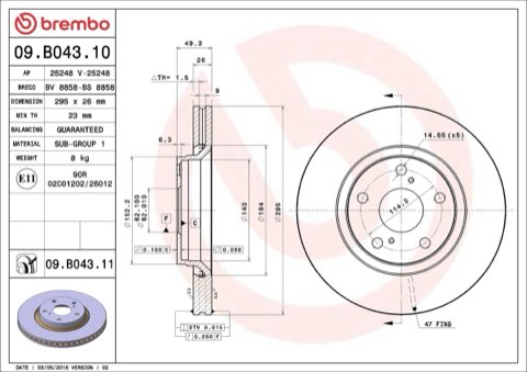 Brembo Prime 09.B043.11 Brake Disc — Front 295mm, photo 4