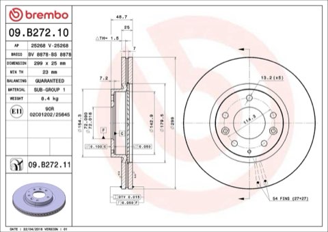 Brembo Prime 09.B272.10 Brake Disc — Rear 299mm, photo 5