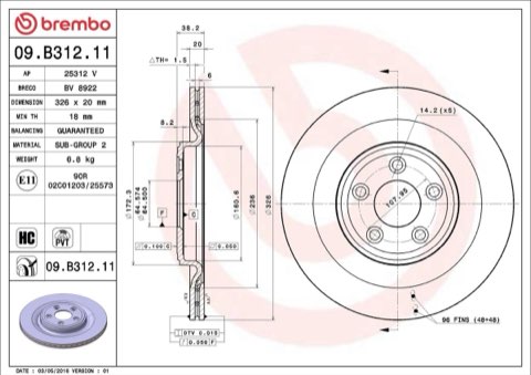 Brembo Prime 09.B312.11 Brake Disc — Rear 326mm, photo 5