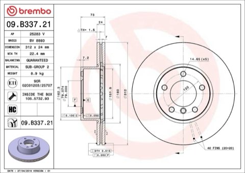 Brembo Prime 09.B337.21 Brake Disc — Front 312mm, photo 4