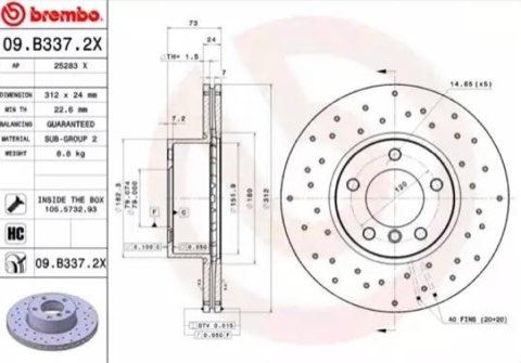 Brembo Xtra 09.B337.2X Brake Disc — Front 312mm, photo 2
