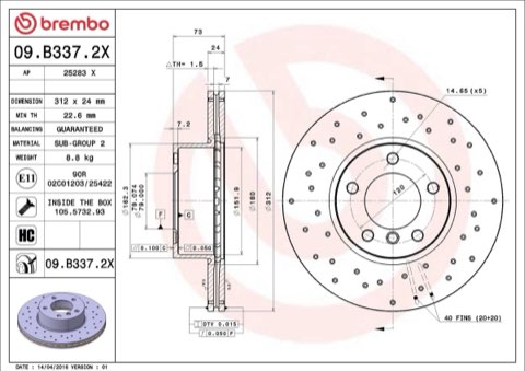 Brembo Xtra 09.B337.2X Brake Disc — Front 312mm, photo 5