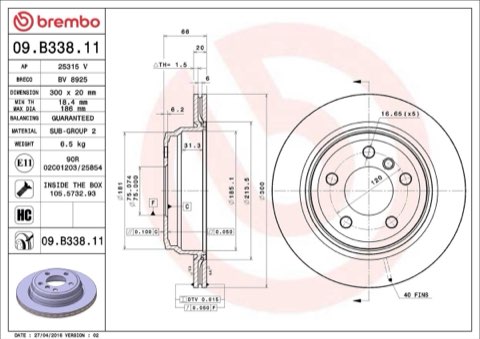 Brembo Prime 09.B338.11 Brake Disc — Rear 300mm, photo 4