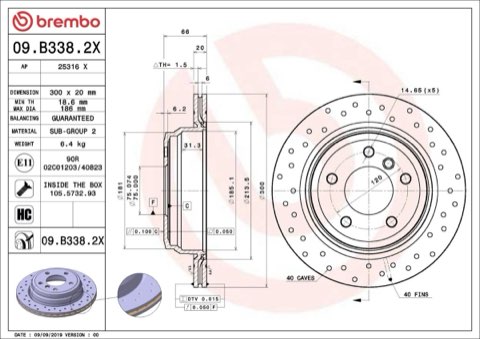 Brembo Xtra 09.B338.2X Brake Disc — Rear 300mm, photo 5