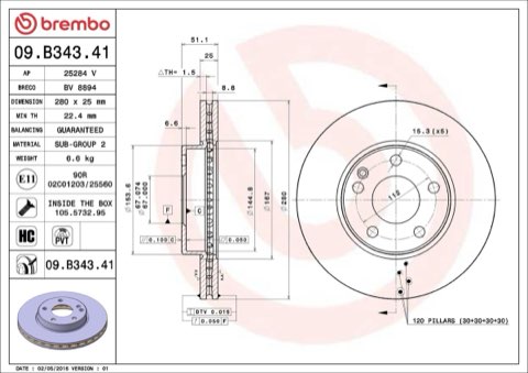 Brembo Prime 09.B343.41 Brake Disc — Front 280mm, photo 5