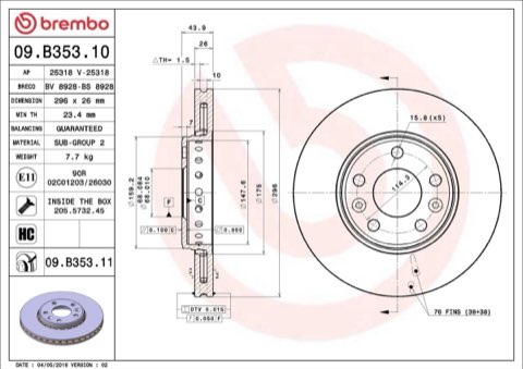Brembo Prime 09.B353.11 Brake Disc — Front 296mm, photo 5