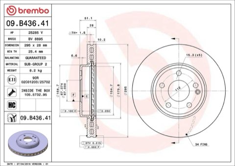 Brembo Prime 09.B436.41 Brake Disc — Front 295mm, photo 7