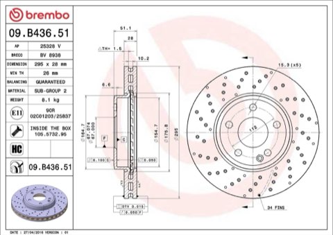 Brembo Prime 09.B436.51 Brake Disc — Front 295mm, photo 5