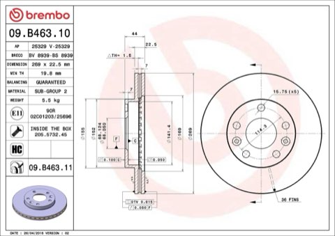 Brembo Prime 09.B463.11 Brake Disc — 269mm, photo 4