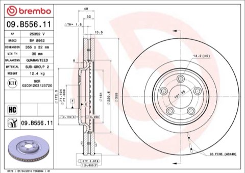 Brembo Prime 09.B556.11 Brake Disc — Front 355mm, photo 4