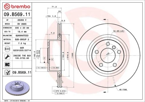 Brembo 09.B569.11 Rear Brake Disc, photo 5