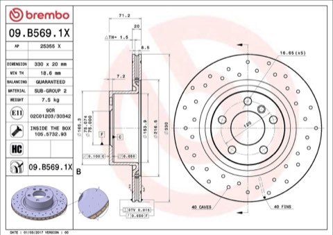 Brembo Xtra 09.B569.1X Brake Disc — Rear 330mm, photo 5