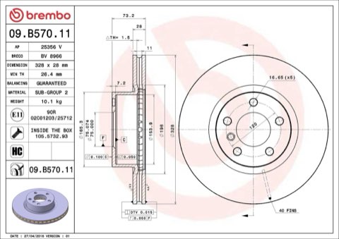 Brembo 09.B570.11 Front Brake Disc, photo 5