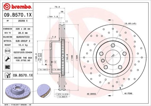 Brembo Xtra 09.B570.1X Brake Disc — Front 328mm, photo 2