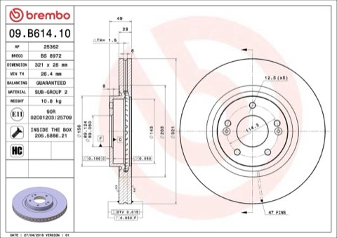 Brembo Prime 09.B614.10 Brake Disc — Front 321mm, photo 4